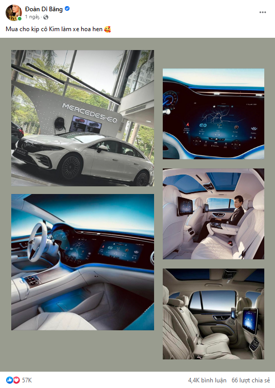 Đo&agrave;n Di Băng vừa tậu th&ecirc;m Mercedes-EQS 580 4Matic để phục vụ đ&aacute;m cưới của v&uacute; em