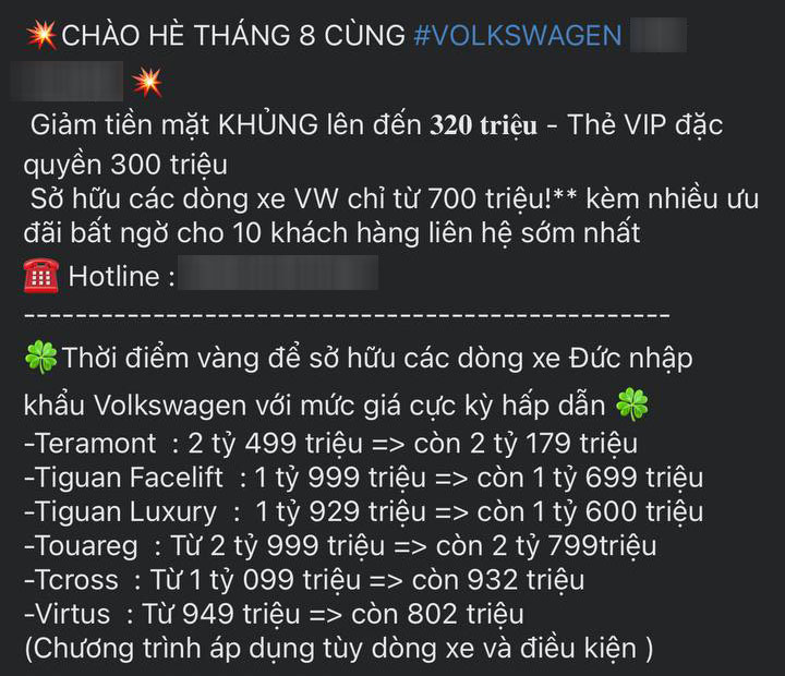 Đại lý công bố mức giảm giá cho các mẫu xe Volkswagen trong tháng 8/2023 Đại lý công bố mức giảm giá cho các mẫu xe Volkswagen trong tháng 8/2023