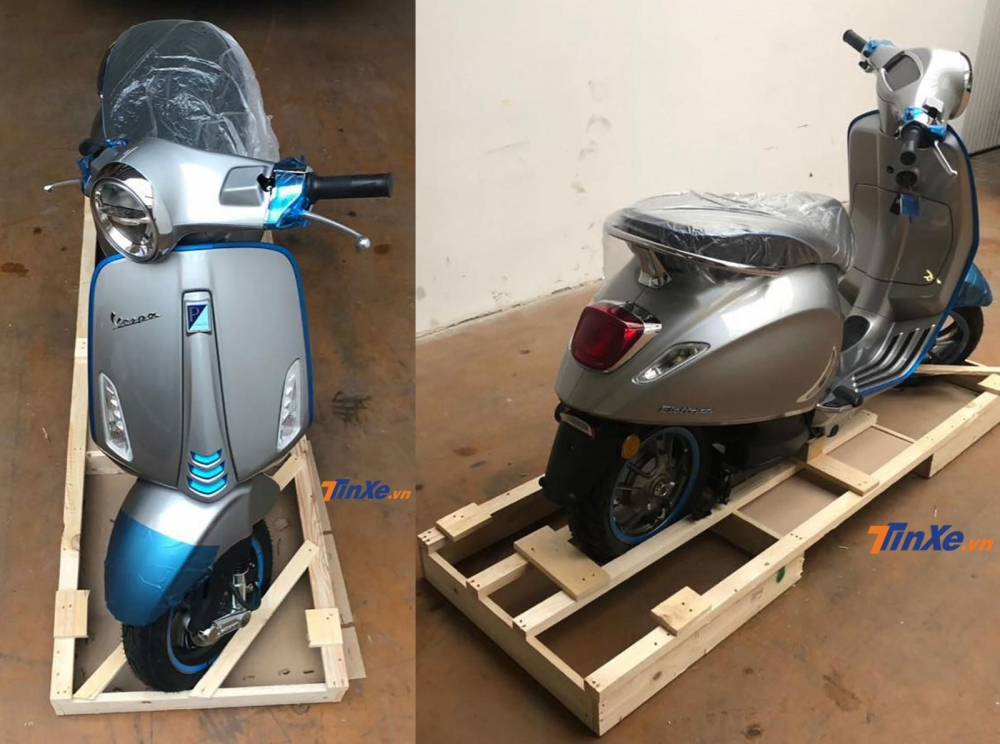 Vespa Elettrica có sơn crôm bóng và những điểm nhấn màu xanh dương hoặc vàng