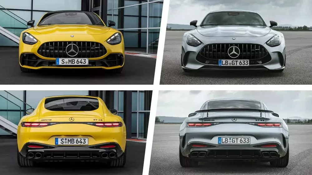 Sự khác biệt về thiết kế giữa Mercedes-AMG GT 43 2024 (màu vàng) và phiên bản dùng máy V8