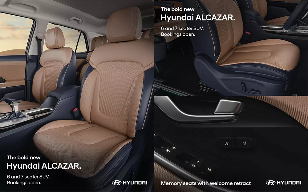 Hyundai Alcazar 2025 được trang bị ghế trước chỉnh điện và ghế lái nhớ vị trí.