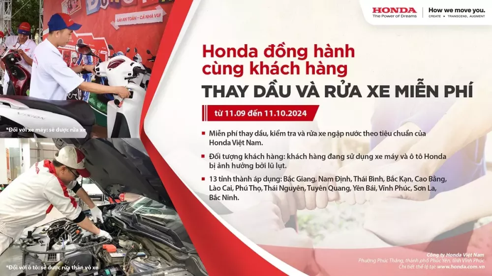 Honda Việt Nam kiểm tra và thay dầu miễn phí cho xe hư hại do mưa lũ gây ra