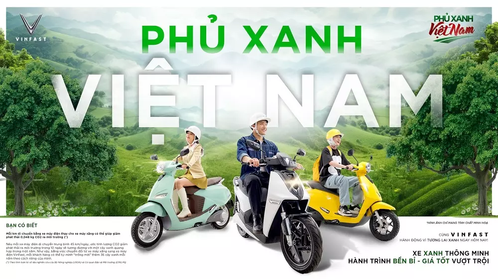 VinFast triển khai chương trình Phủ xanh Việt Nam, hỗ trợ người dân chuyển đổi sang xe máy điện.