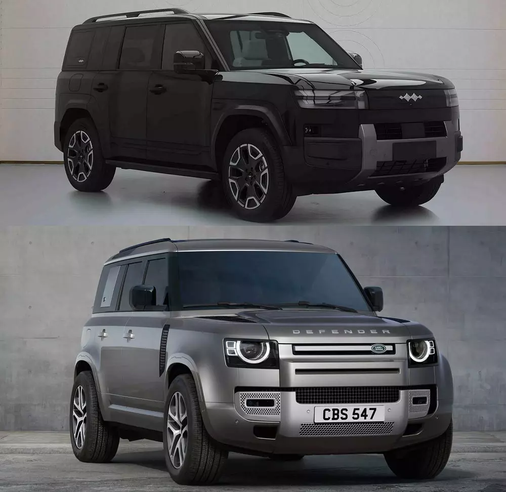 Fang Cheng Bao Tai 7 (trên) và Land Rover Defender (dưới)