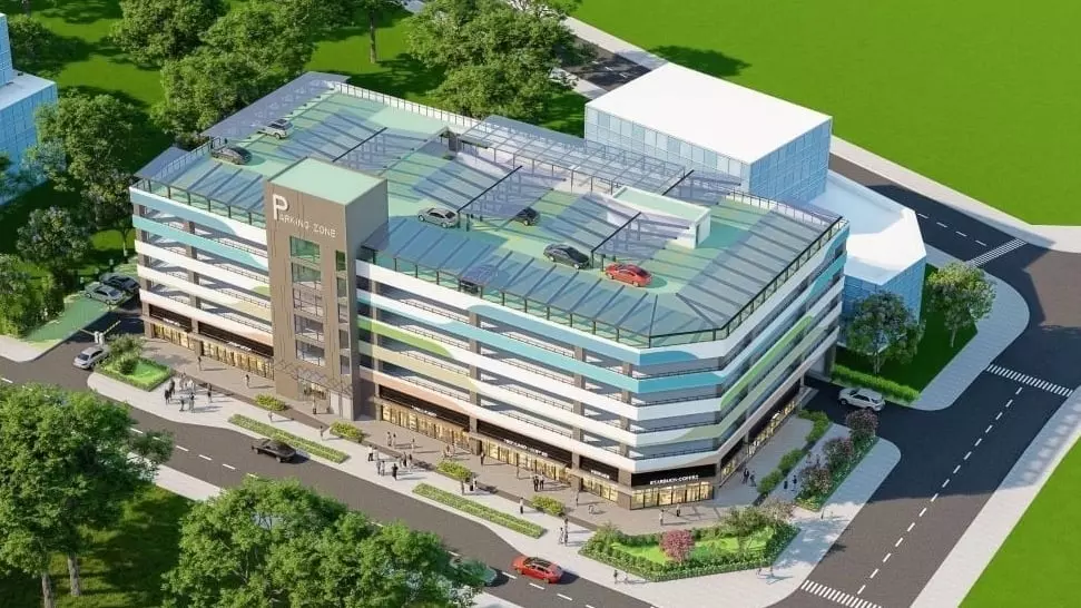 Phối cảnh nhà để xe ô tô điện GreenHub tại khu đô thị Ocean Park 1.