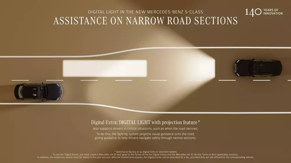 Đèn pha của Mercedes-Benz S-Class 2026 có tính năng hỗ trợ trên đoạn đường bị thu hẹp Đèn pha của Mercedes-Benz S-Class 2026 có tính năng hỗ trợ trên đoạn đường bị thu hẹp