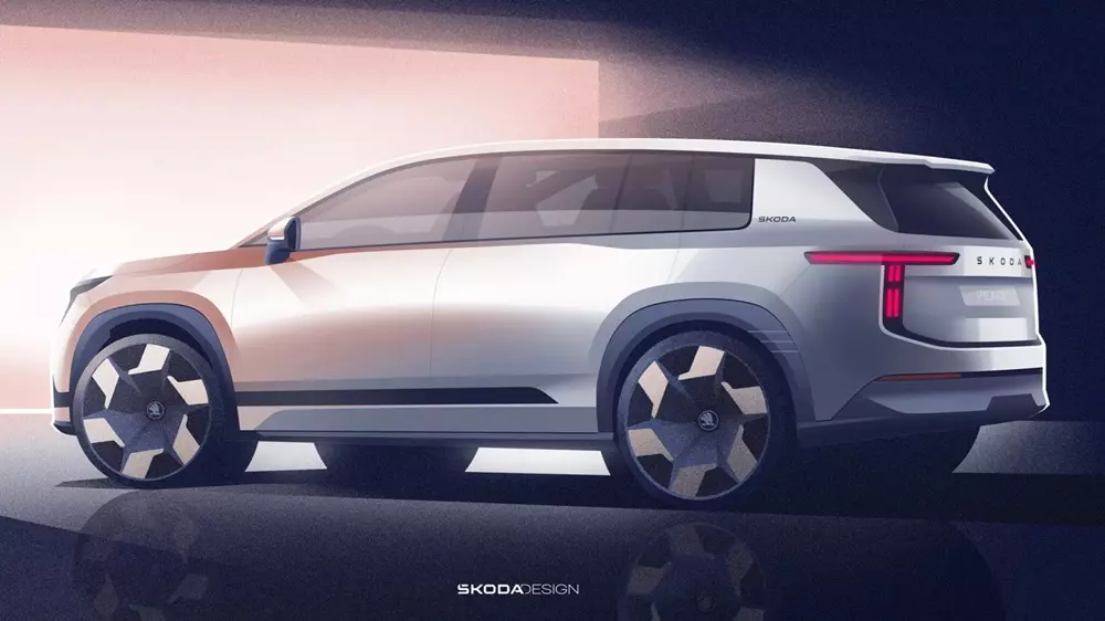 Skoda tung h&igrave;nh ảnh ch&iacute;nh thức của mẫu SUV điện 3 h&agrave;ng ghế mới, cạnh tranh trực tiếp với Kia EV9 - Ảnh 3.