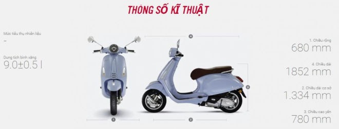 Kích thước của xe Vespa Primavera Kích thước của xe Vespa Primavera