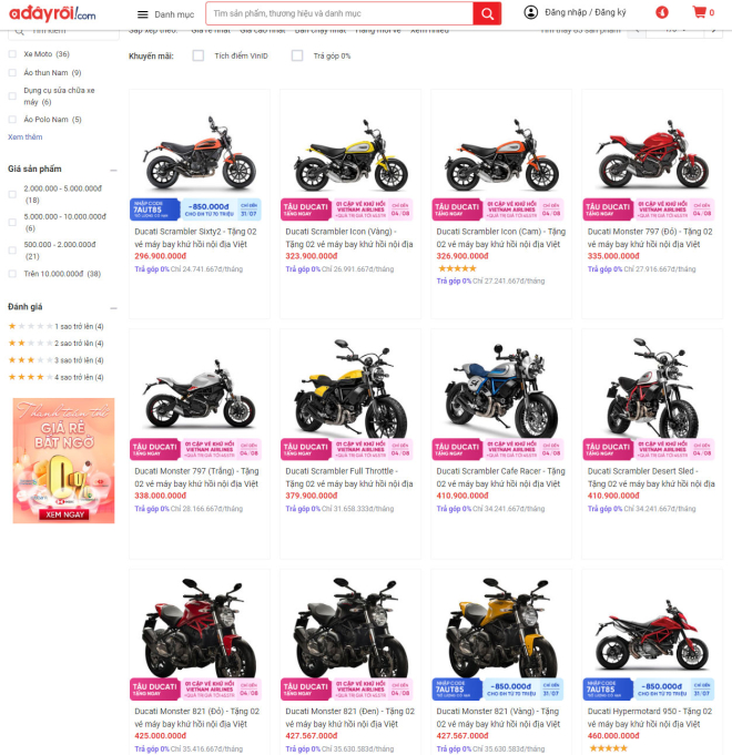 Rất nhiều sản phẩm xe và phụ kiện của Ducati sẽ được bày bán trên trên thương mại điện tử Adayroi