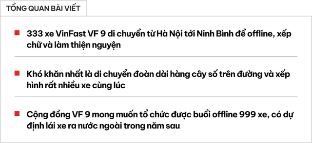 Đưa 333 xe VinFast VF 9 vượt hơn 100km đi 'xếp hình', trưởng nhóm chia sẻ: 'Đoàn quá dài, Usain Bolt chạy vội cũng phải mất 5 phút'- Ảnh 1.