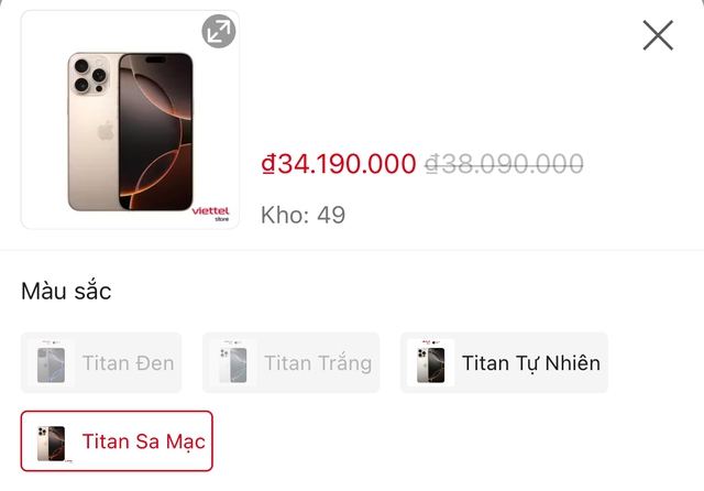 Săn iPhone 16 Pro Max trong ngày sale 25/10: Màu Titan Sa Mạc về hàng nhiều, giá đã "bình ổn"- Ảnh 2.