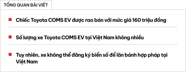 Ô tô Toyota 1 chỗ ngồi giá 160 triệu: Không thể đăng ký biển, 10 năm tuổi, chạy 34.000km- Ảnh 1.