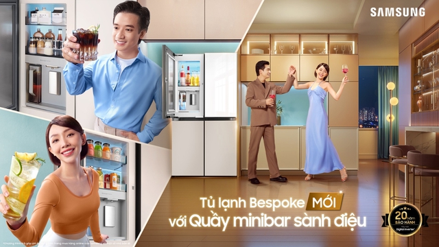 Khám phá tủ lạnh Samsung Bespoke 4 cửa với quầy minibar Beverage Center: Thiết kế thời thượng, tích hợp AI giúp người dùng tiết kiệm điện- Ảnh 1.