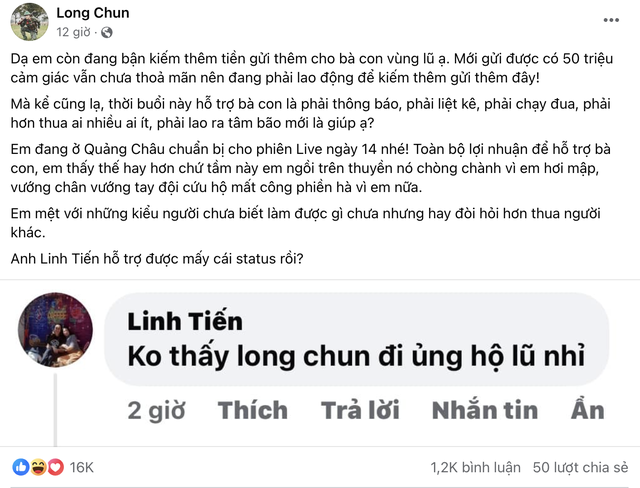 Bị hỏi ‘Không thấy Long Chun đi ủng hộ lũ nhỉ?”, hot TikToker có màn đáp trả cực thú vị, tiết lộ số tiền ủng hộ khiến ai cũng dành lời khen!- Ảnh 1.