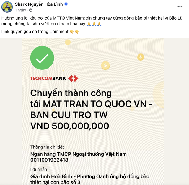 Nhiều 'cá mập' 'sếp lớn' ủng hộ đồng bào vùng lũ: CEO Dh Foods gửi 100 triệu đồng, ngó qua vợ chồng Shark Bình còn sững sờ hơn!- Ảnh 1.