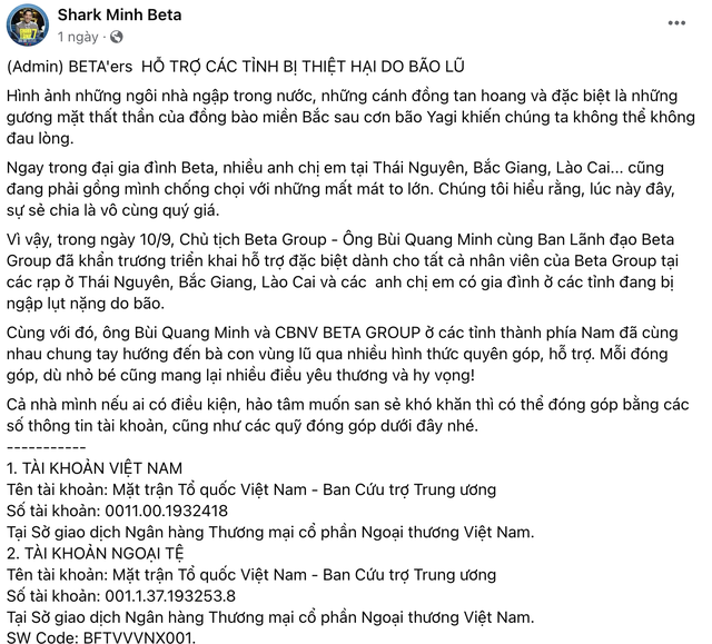 Nhiều 'cá mập' 'sếp lớn' ủng hộ đồng bào vùng lũ: CEO Dh Foods gửi 100 triệu đồng, ngó qua vợ chồng Shark Bình còn sững sờ hơn!- Ảnh 2.