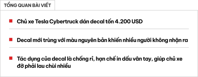 Dân chơi chi hơn 100 triệu đồng dán decal Tesla Cybertruck để đỡ tốn công lau chùi, nhìn ngoài khó phân biệt với nguyên bản- Ảnh 1.