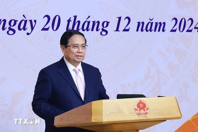 Thủ tướng Chính phủ Phạm Minh Chính phát biểu kết luận và chỉ đạo Hội nghị. (Ảnh: Thông tấn xã Việt Nam)