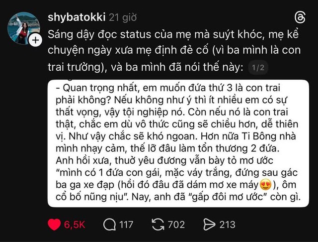 Nghe mẹ kể chuyện định đẻ cố con trai, ba nói một câu khiến tôi bật khóc: Đây mới là người đàn ông tử tế!- Ảnh 1.