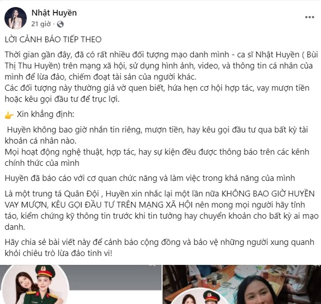 Nữ ca sĩ là Trung tá Quân đội thông báo khẩn- Ảnh 1. Nữ ca sĩ là Trung tá Quân đội thông báo khẩn- Ảnh 1.