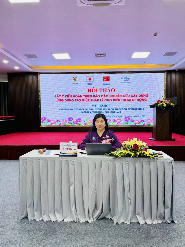 Hội thảo lấy ý kiến hoàn thiện Báo cáo nghiên cứu xây dựng ứng dụng trợ giúp pháp lý cho điện thoại di động với mục tiêu cung cấp thêm công cụ hỗ trợ tiếp cận trợ giúp pháp lý cho người yếu thế - Ảnh 1. Hội thảo lấy ý kiến hoàn thiện Báo cáo nghiên cứu xây dựng ứng dụng trợ giúp pháp lý cho điện thoại di động với mục tiêu cung cấp thêm công cụ hỗ trợ tiếp cận trợ giúp pháp lý cho người yếu thế - Ảnh 1.