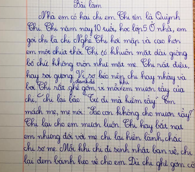 Bài văn tả chị gái của học sinh tiểu học gây bão: "Chị rất ghê gớm và đanh đá", còn có hẳn dẫn chứng mới đỉnh- Ảnh 1.