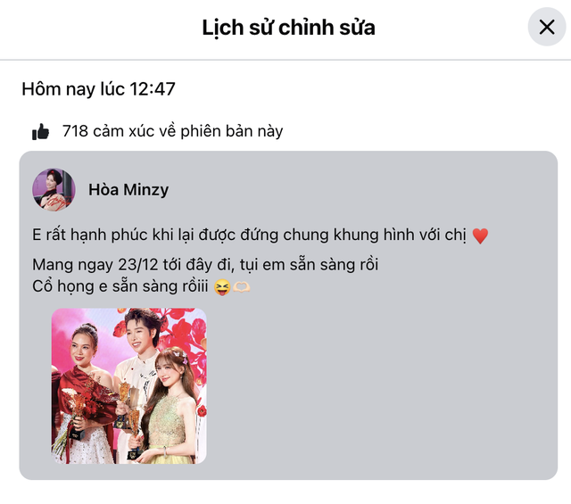 Hòa Minzy viết gì mà phải sửa gấp sau 3 phút đăng hình với Mỹ Tâm- Ảnh 2.