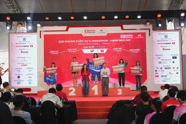 Ông Phạm Xuân Tài - Phó Giám đốc Sở Văn hóa và Thể thao TP Hà Nội và Bà Thái Minh Diễm Tú - Giám đốc Khối Tiếp thị Techcombank Trao giải cho các VĐV xuất sắc nhất đường đua Marathon Nữ. Ông Phạm Xuân Tài - Phó Giám đốc Sở Văn hóa và Thể thao TP Hà Nội và Bà Thái Minh Diễm Tú - Giám đốc Khối Tiếp thị Techcombank Trao giải cho các VĐV xuất sắc nhất đường đua Marathon Nữ.