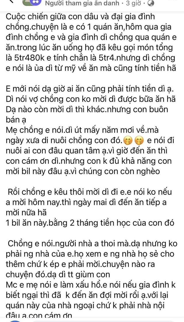 Một bữa ăn 5 triệu và “cuộc chiến” con dâu – nhà chồng: Ai sai trong câu chuyện đang gây bão mạng?- Ảnh 1. Một bữa ăn 5 triệu và “cuộc chiến” con dâu – nhà chồng: Ai sai trong câu chuyện đang gây bão mạng?- Ảnh 1.