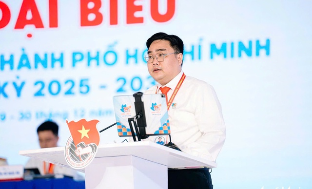 B&iacute; thư Th&agrave;nh Đo&agrave;n TP.HCM Ng&ocirc; Minh Hải ph&aacute;t biểu khai mạc đại hội.