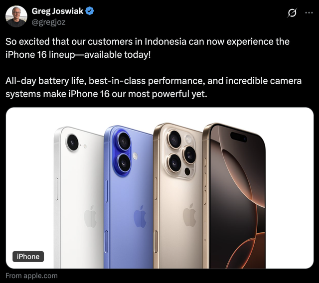 Sếp Apple mừng ra mặt khi được bán iPhone 16 tại quốc gia Đông Nam Á này- Ảnh 1. Sếp Apple mừng ra mặt khi được bán iPhone 16 tại quốc gia Đông Nam Á này- Ảnh 1.
