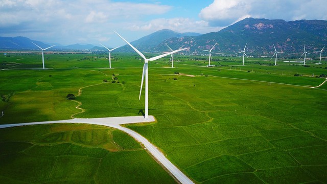 Các cánh đồng điện gió là biểu tượng cho công nghiệp năng lượng sạch (Cánh đồng điện gió Đầm Nại - Ninh Thuận).