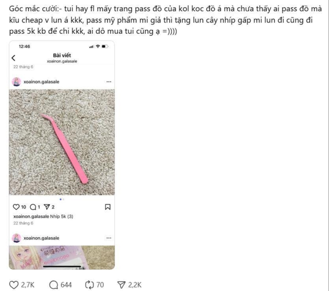 Drama Xoài Non thanh lý: Nhíp dùng rồi vẫn bán 5k, đồ vệ sinh khách sạn tặng free cũng pass- Ảnh 1.