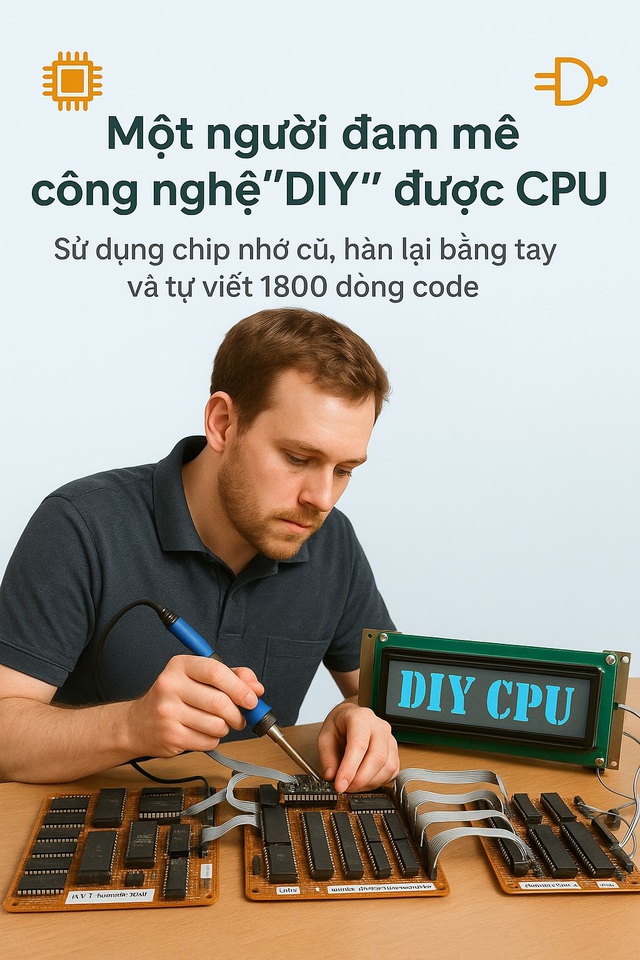 Đỉnh cao DIY: Người đàn ông tự làm CPU bằng chip nhớ cũ, hàn mọi thứ bằng tay và viết 1800 dòng code để nó hoạt động- Ảnh 1.