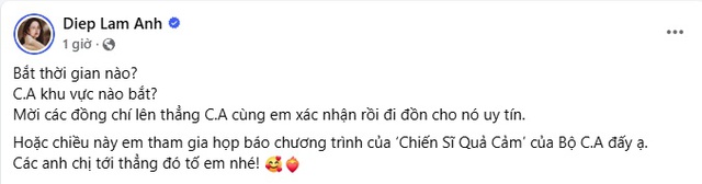 Diệp Lâm Anh lên tiếng về thông tin "bị bắt"- Ảnh 1. Diệp Lâm Anh lên tiếng về thông hi88.com lừa đảo "bị bắt"- Ảnh 1.