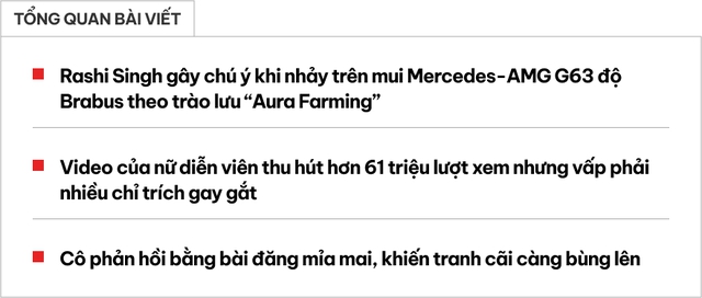 Đứng trên Mercedes G-Class đu trend 'Aura Farming', nữ diễn viên bị CĐM ném đá: 'Khoe của, xúc phạm thương hiệu'- Ảnh 1. Đứng trên Mercedes G-Class đu trend 'Aura Farming', nữ diễn viên bị CĐM ném đá: 'Khoe của, xúc phạm thương hiệu'- Ảnh 1.
