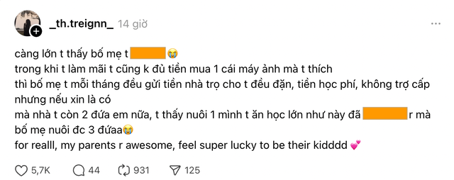 Bài đăng đang gây sốt Threads: 'Càng lớn mình càng thấy bố mẹ mình đỉnh!!!!' - Học được gì từ thói quen tài chính của phụ huynh?- Ảnh 1.