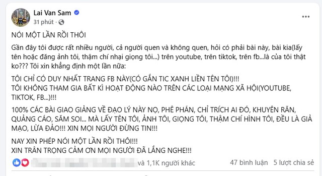 MC Lại Văn S&acirc;m ra th&ocirc;ng b&aacute;o khẩn: "Chỉ n&oacute;i một lần rồi th&ocirc;i"- Ảnh 1.