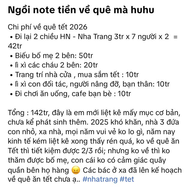 142 triệu tiền về quê ăn Tết cho gia đình 5 người: Cân đối kiểu gì đây?- Ảnh 2.