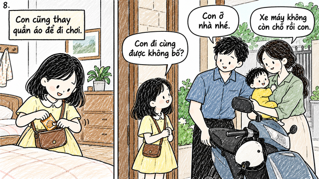 Chiếc xe m&aacute;y chỉ đủ chỗ cho bố v&agrave; mẹ kế chở em b&eacute; đi chơi, vậy th&igrave; trong căn nh&agrave; n&agrave;y c&ograve;n chỗ n&agrave;o cho con kh&ocirc;ng?- Ảnh 8.
