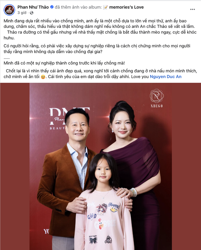 Khen chồng phải như Phan Như Thảo: Không khoe tiền bạc, chỉ kể một chuyện ở nhà cũng đủ thấy được cưng chiều - Ảnh 1.