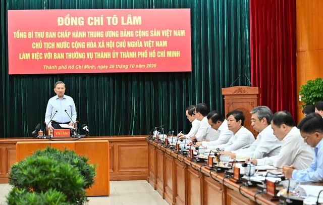 Tổng B&iacute; thư, Chủ tịch nước T&ocirc; L&acirc;m l&agrave;m việc với Ban Thường vụ Th&agrave;nh ủy Th&agrave;nh phố Hồ Ch&iacute; Minh: Khơi th&ocirc;ng thể chế, quyết t&acirc;m tăng trưởng hai con số - Ảnh 2.