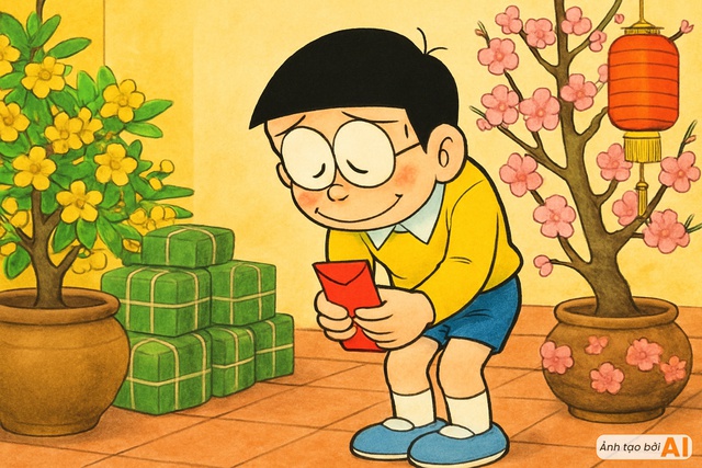Nếu đến Việt Nam đ&oacute;n Tết, nh&oacute;m bạn Doraemon tự nhi&ecirc;n được l&igrave; x&igrave;: Người ngượng ng&ugrave;ng cảm ơn, người nhận nhanh như gi&oacute;- Ảnh 2.