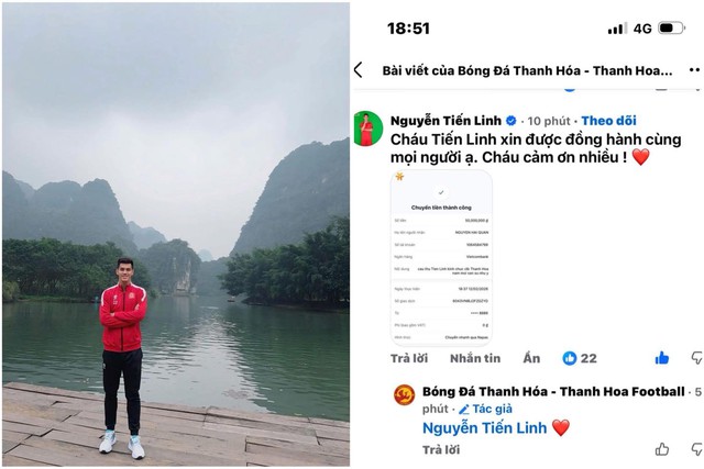 Ấm l&ograve;ng nghĩa cử của Tiến Linh, ủng hộ cầu thủ Thanh Ho&aacute; 50 triệu đ&oacute;n Tết giữa l&uacute;c kh&oacute; khăn chồng chất- Ảnh 1.