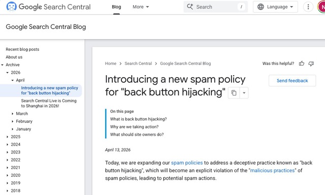 Bạn c&oacute; đang l&agrave; nạn nh&acirc;n của chi&ecirc;u tr&ograve; "bắt c&oacute;c" n&uacute;t Back? Google c&ocirc;ng bố &aacute;n phạt nặng cho c&aacute;c web vi phạm - Ảnh 2.