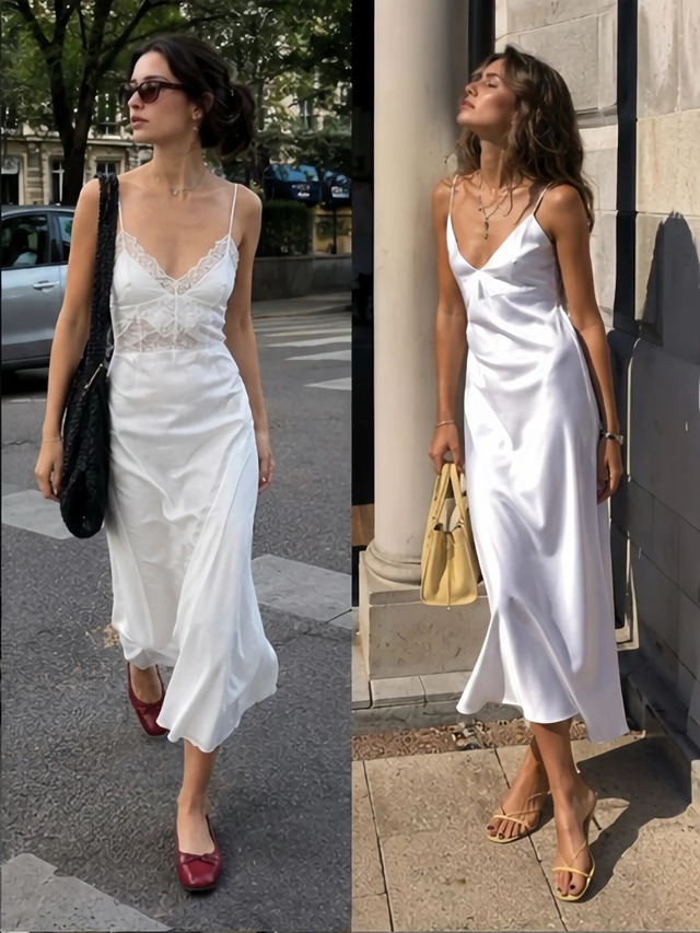 Muốn c&oacute; vẻ ngo&agrave;i "quiet luxury" m&ugrave;a h&egrave;, h&atilde;y bắt đầu từ một chiếc v&aacute;y lụa hai d&acirc;y - Ảnh 3.