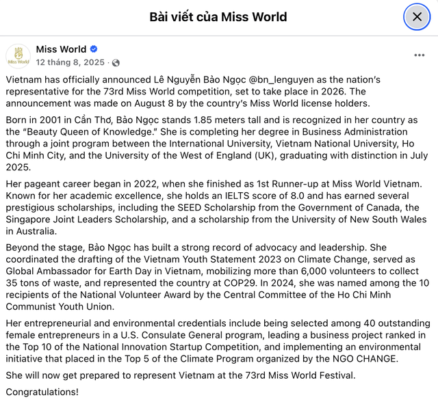 Xôn xao động thái của Miss World giữa ồn ào Bảo Ngọc "phông bạt" - Ảnh 2.