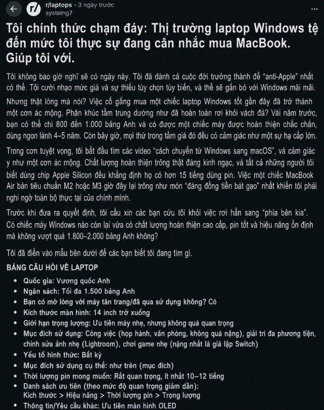 Từng cười nhạo MacBook, giờ người dùng “quay xe” vì thị trường laptop Windows đã trở thành “cơn ác mộng” - Ảnh 1.