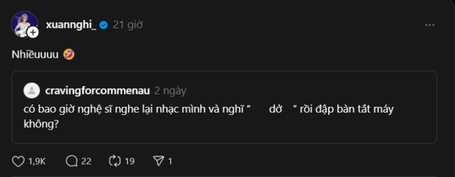 1 Chị Đẹp thừa nhận thấy "quá dở" khi nghe lại nhạc của mình, đáp 3 chữ "cảm lạnh" vì fan đòi remix lại hit cũ
- Ảnh 3. 1 Chị Đẹp thừa nhận thấy "quá dở" khi nghe lại nhạc của mình, đáp 3 chữ "cảm lạnh" vì fan đòi remix lại hit cũ
- Ảnh 3.