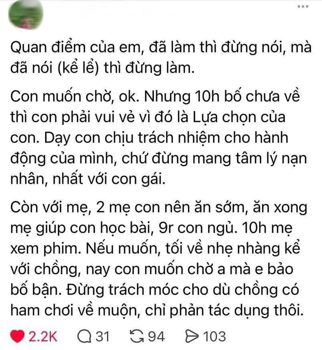Bà mẹ kể chuyện thương con vì đợi cơm đến 10h tối mà bố không về gây tranh cãi: Hãy dạy con chủ động trong cảm xúc, đừng chờ đợi sự thương hại!- Ảnh 2.